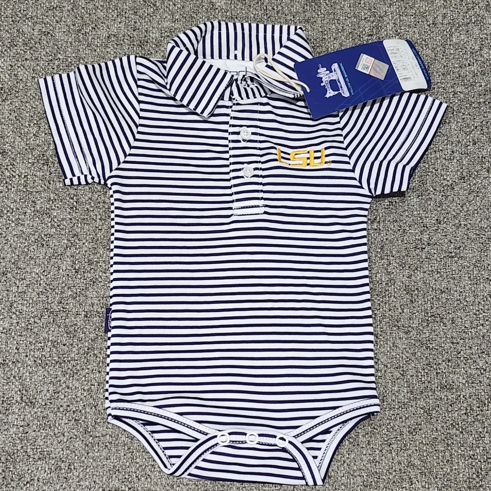 LSU Striped Purple and White Kids One Piece